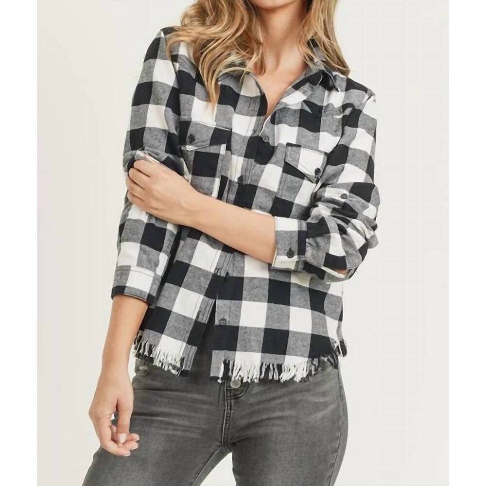 NEW RISEN just checkin' flannel button-down in black and white